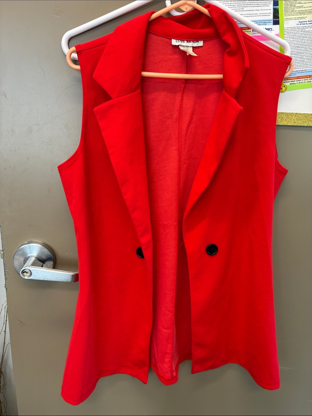 Love Nation Red Double-Breasted Sleeveless Blazer